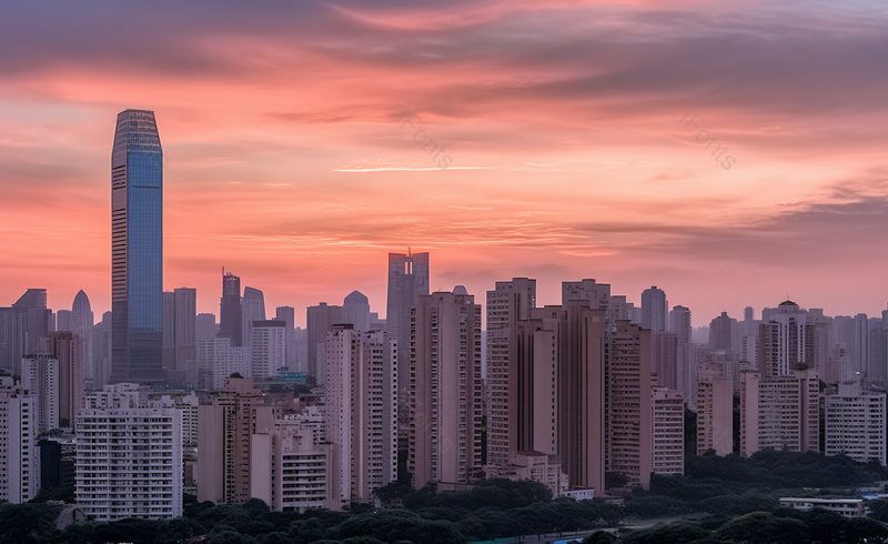 晚霞红霞中的建筑城市风光,高清,摄影图,摄影图片,图片大全,摄影图免费下载